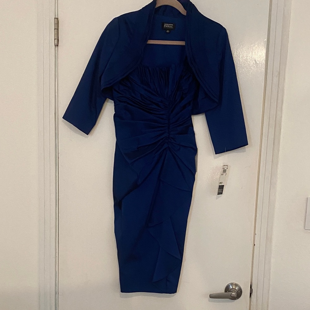 Adrianna Papell Blue Long Sleeve Dress with Jacket